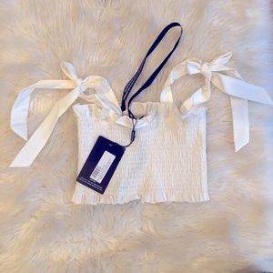 Petite white tie strap crop top